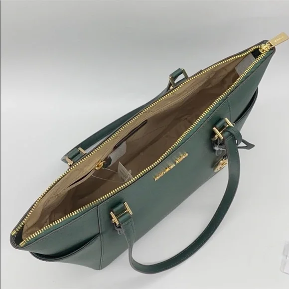 MICHAEL KORS Charlotte Large Leather Top-Zip Tote Racing Green - Picture 9 of 15